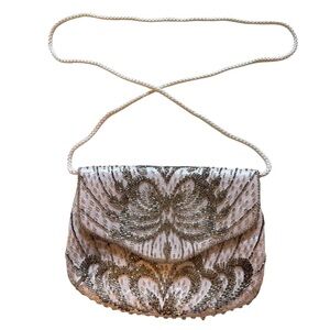 Vintage Beaded Crossbody Purse snap closure Silk lined- 5 X 7 inches- Prom time!